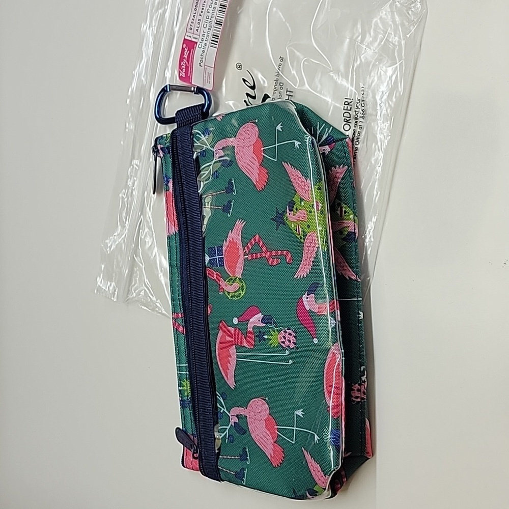 Thirty-one clear clip pouch festive flamingos